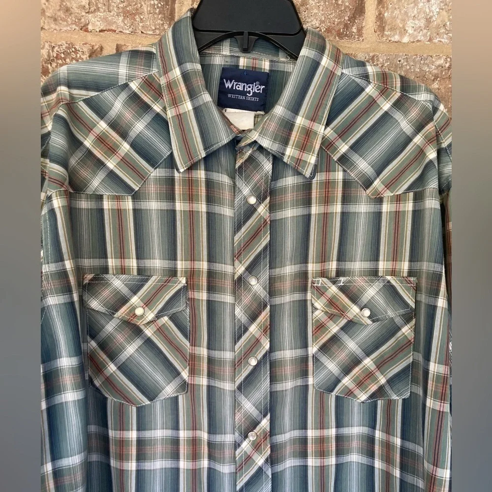 Wrangler Pearl Snap Vintage Western Shirt Long Sleeve Men’s Size 18 Plaid
